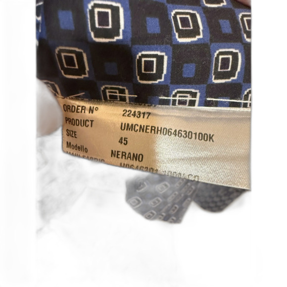 Men's Designer Blue Black Square Unique Fun Print Dress Shirt Kiton 18 x 45 - Picture 2 of 5